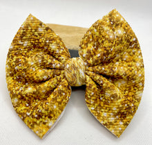Load image into Gallery viewer, Faux Glitter Gold Bow