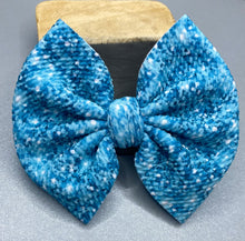 Load image into Gallery viewer, Faux Glitter Ocean Blue Bow