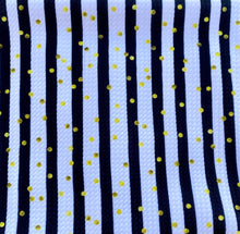 Load image into Gallery viewer, Black & White Stripes with Gold Dots Bow