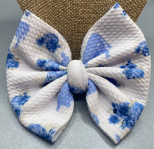 Load image into Gallery viewer, Blue Floral Cow Bow