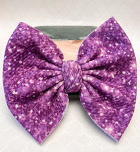 Load image into Gallery viewer, Faux Glitter Purple Bow/Wrap