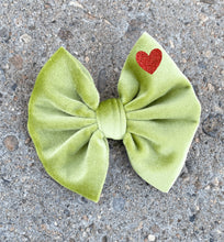 Load image into Gallery viewer, Green Velvet with Red Heart Bow