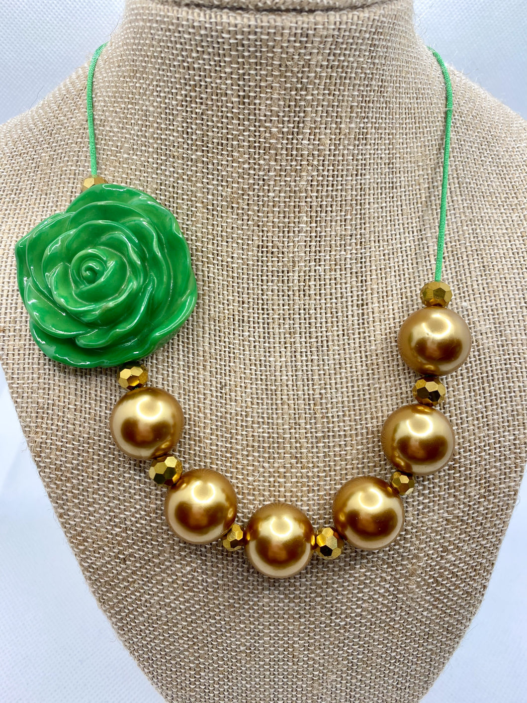 Green Rose and Gold Necklace