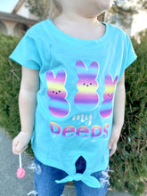 Load image into Gallery viewer, 3 Bunnies with Tails(Green/Yellow/Blue) Shirt-Youth/Adult Sizes(Rainbow Stripe image available)
