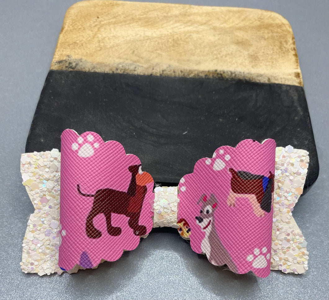 Multi Dogs Faux Leather Bow