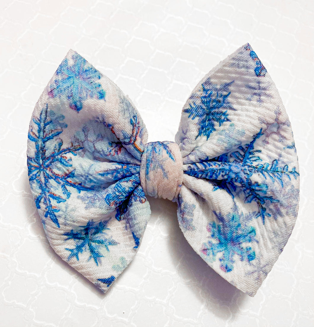 Silver and Blue Snowflakes Bow