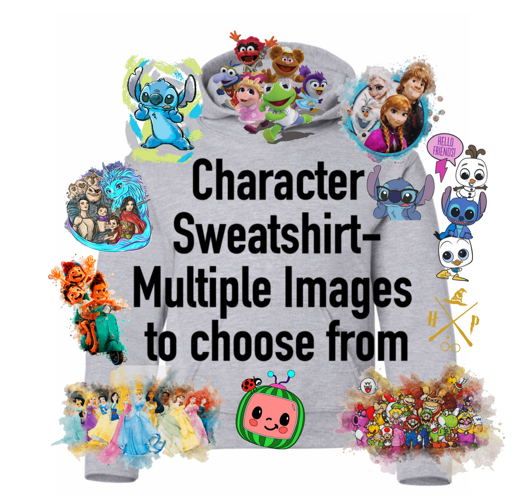 Toddler/Youth Character Hoodie or Crewneck Sweatshirt-Multiple Color and Style Options