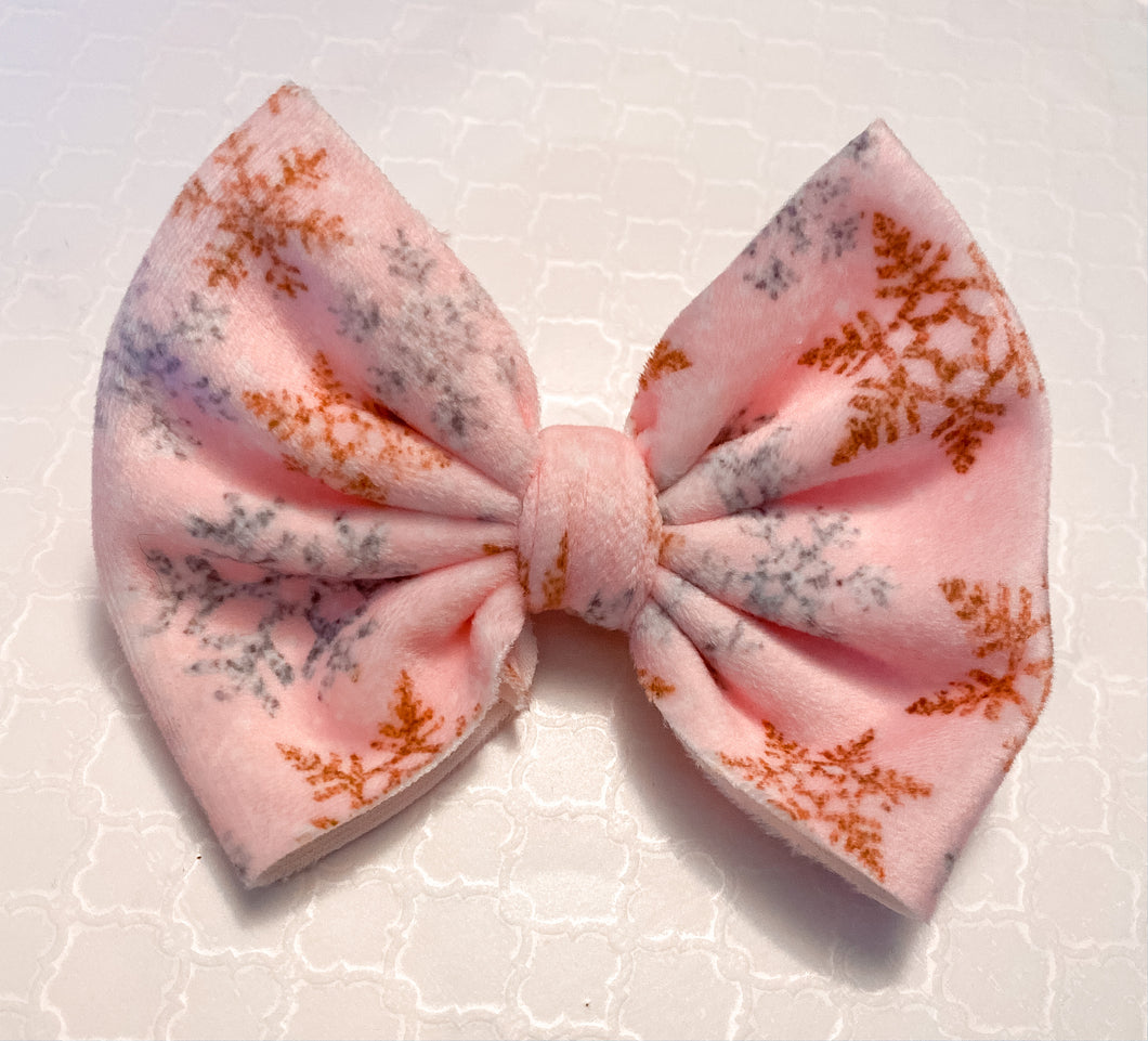 VELVET Pink Snowflakes Bow